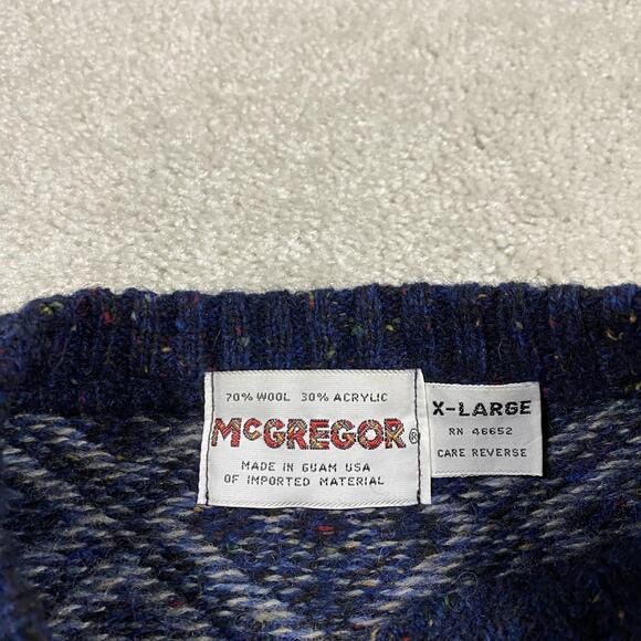 VTG McGregor Sweater Mens XL Blue Wool Blend Geometric Crewneck Grandpa 90s - Picture 2 of 7